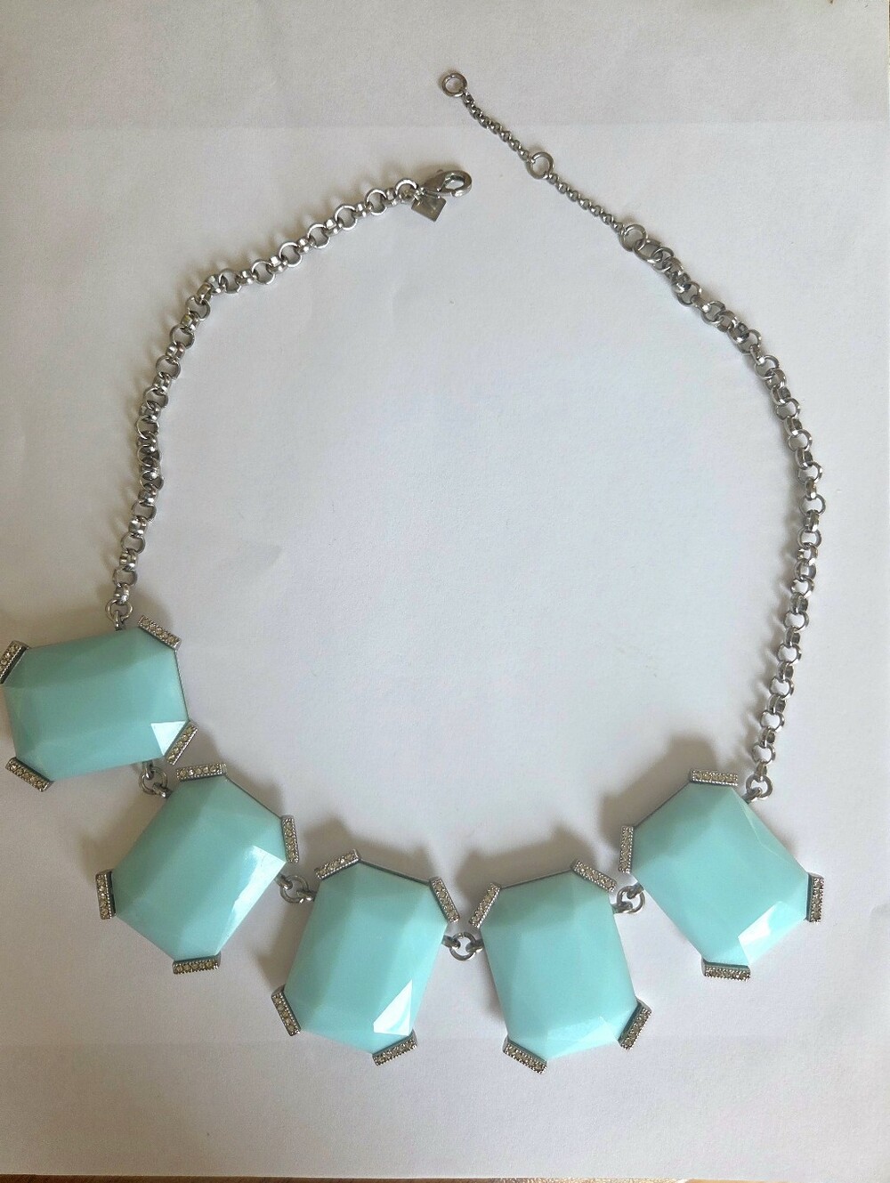 BR Turquoise/Crystal Statement Necklace - Silver Chain